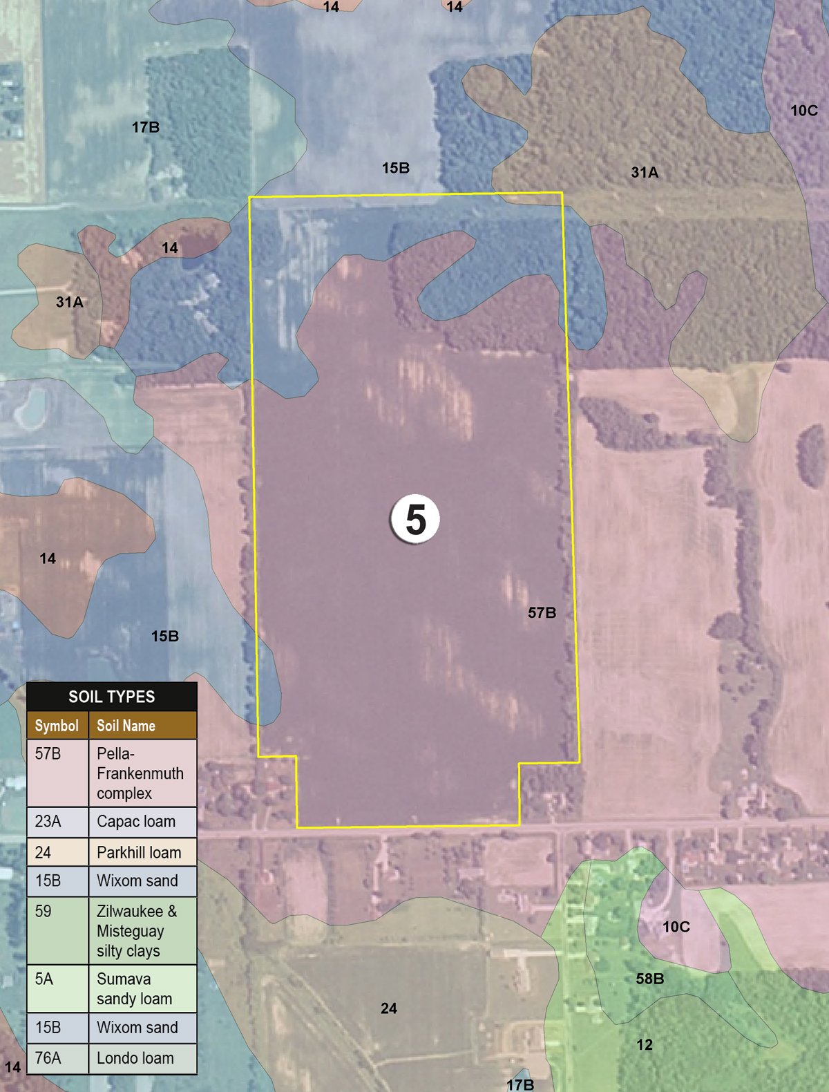 Soil map - 323+/- Acres Offered in 7 Tracts with 282+/- FSA Tillable Acres